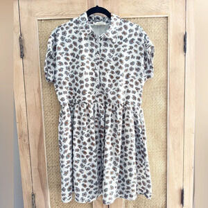 Listicle Boutique Animal Print Button Shirt Dress Lined Neutral Size Small